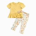 thumbnail image 1 of Xyant Toddler Girl Summer Clothes 12 18 24 Months 2T 3T 4T 5T Girls Outfit Short Sleeve Ruffle Bowknot Top+Floral Capri Pants 2Pcs Spring Set (Yellow,12-18 Months), 1 of 7