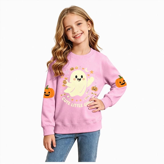 Xyant Toddler Girls Halloween Shirt Long Sleeve Boo Shirt Little Kids Ghost SweaSweatshirt Cute Retro Tee Tops,Size 2-3 Years