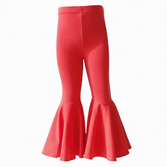 Xyant Toddler Girls Ruffle Leggings Bell Bottom Flare Pants Kids Girls Cotton Long High Waist Solid Stretch Yoga Trousers Outfits (Red,2-3 Years)