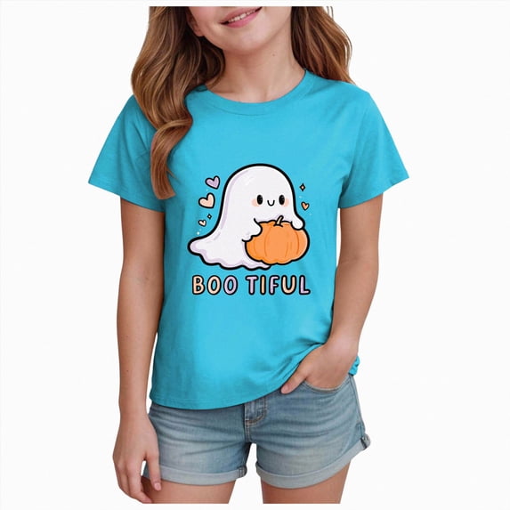 Xyant Toddler Halloween Shirt Boy Girl Pumpkin/Ghost Tshirt Kids Short Sleeve Funny Tee Tops Halloween T Shirts Boys Girls,Size 2-14 Years