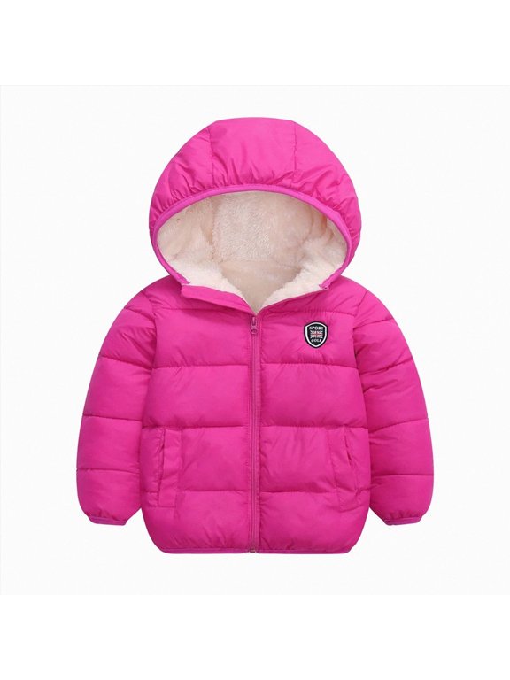 Toddler Hooded Jacket Boys Girls Kids Thicken Warm Winter Coat Outerwear (Hot Pink,3-4 Years)