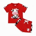 thumbnail image 1 of Xyant Toddler Infant Baby Girl Summer Clothes Print Short Sleeve Pocket T-Shirt Tops Shorts Outfits Sets (Red,18-24 Months), 1 of 7