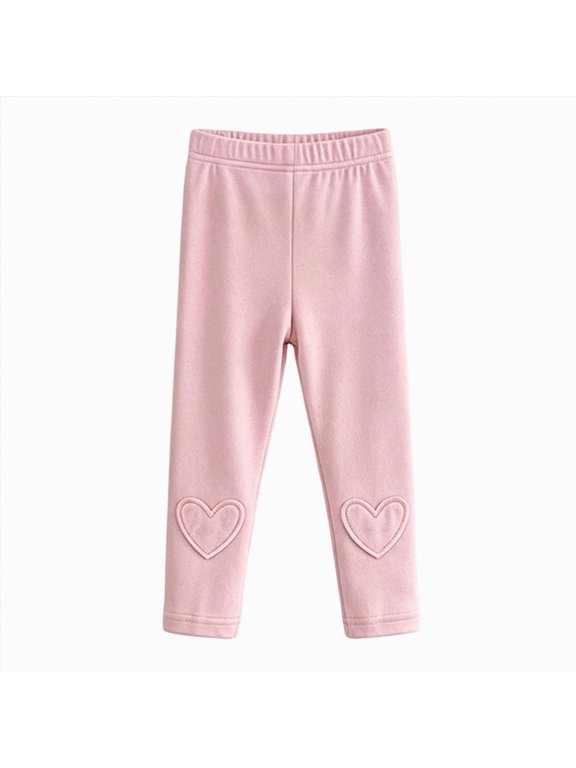 Toddler Little Girls Leggings Elastic Waist Heart Knee Patch Pants,Size 8-9 Years
