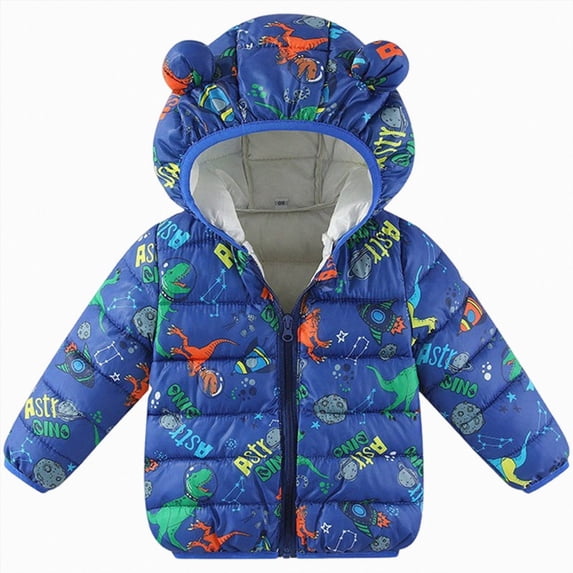 Xyant Toddler Winter Coat Baby Puffer Jacket Boy Girl Hooded Dinosaur Coat (Blue,2-3 Years)