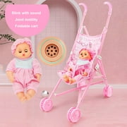 Xyer 1 Set Doll Stroller Sturdy Easy-Fold Lightweight Creative Doll Pram Toy with Baby Doll for Girl