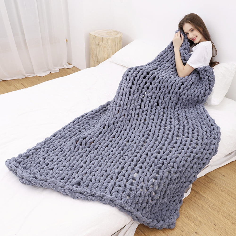 Chunky Knit Throw Blanket Woven Hand Knitted Sofa Bed Blanket Winter  Handmade Knitting Soft Warm Thick Yarn Knitted Blanket Home Bed Decor 