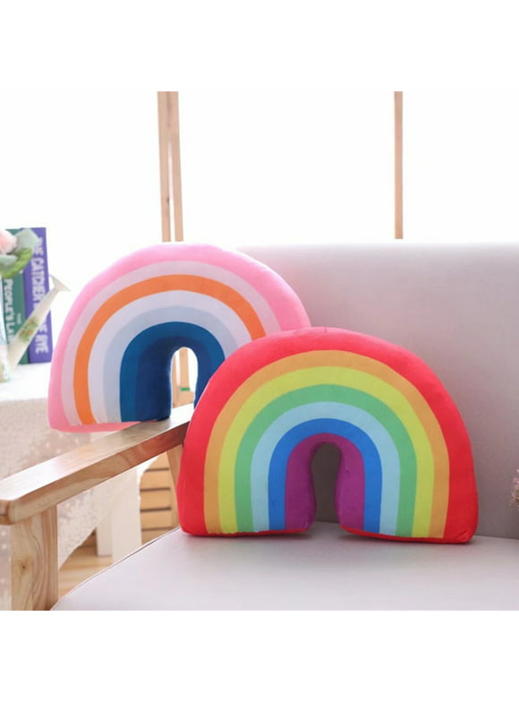 Xyer Rainbow Pillow Soft Texture Room Decor Colorfast Stuffed Rainbow U Shape Kid Pillow for Home  Pink