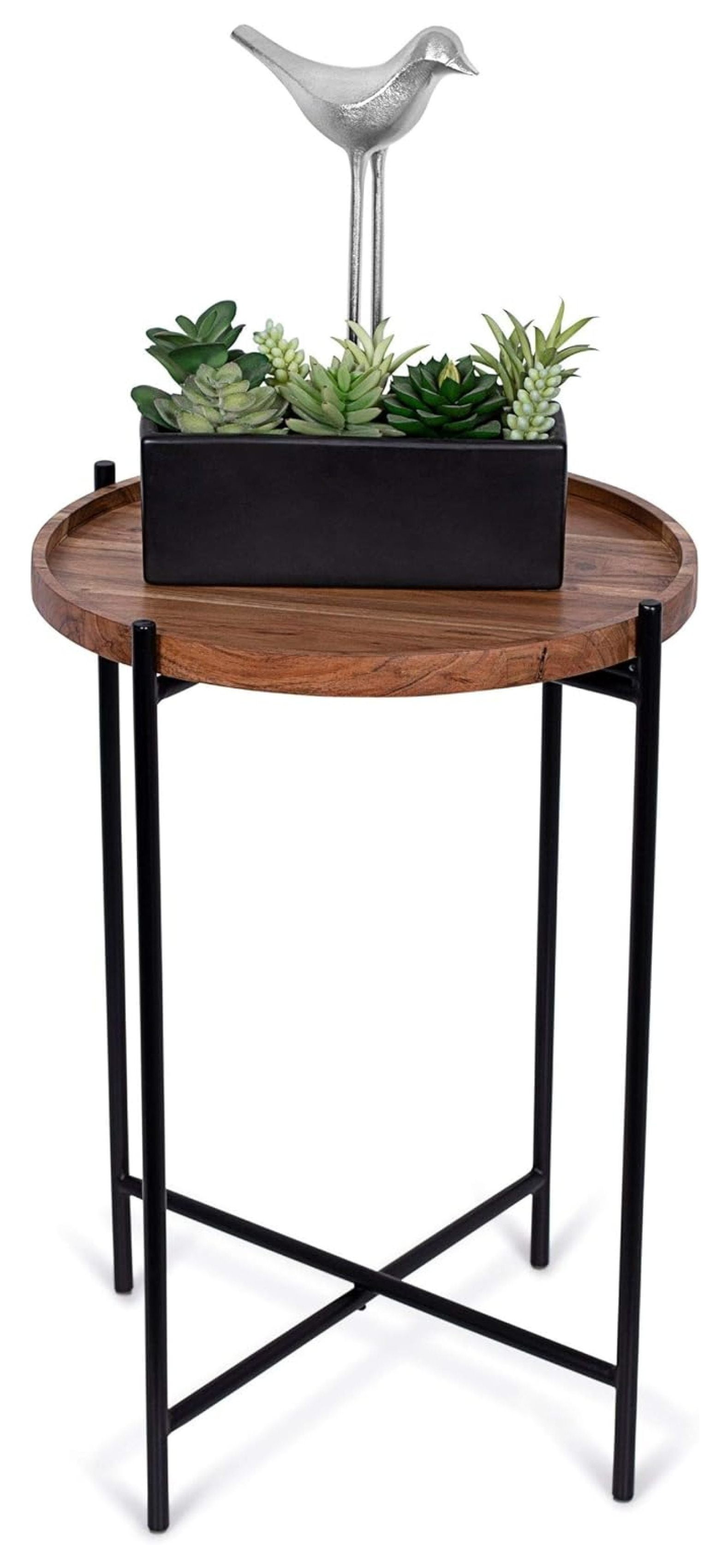 Natural Acacia Folding Side Table with Removable Tray