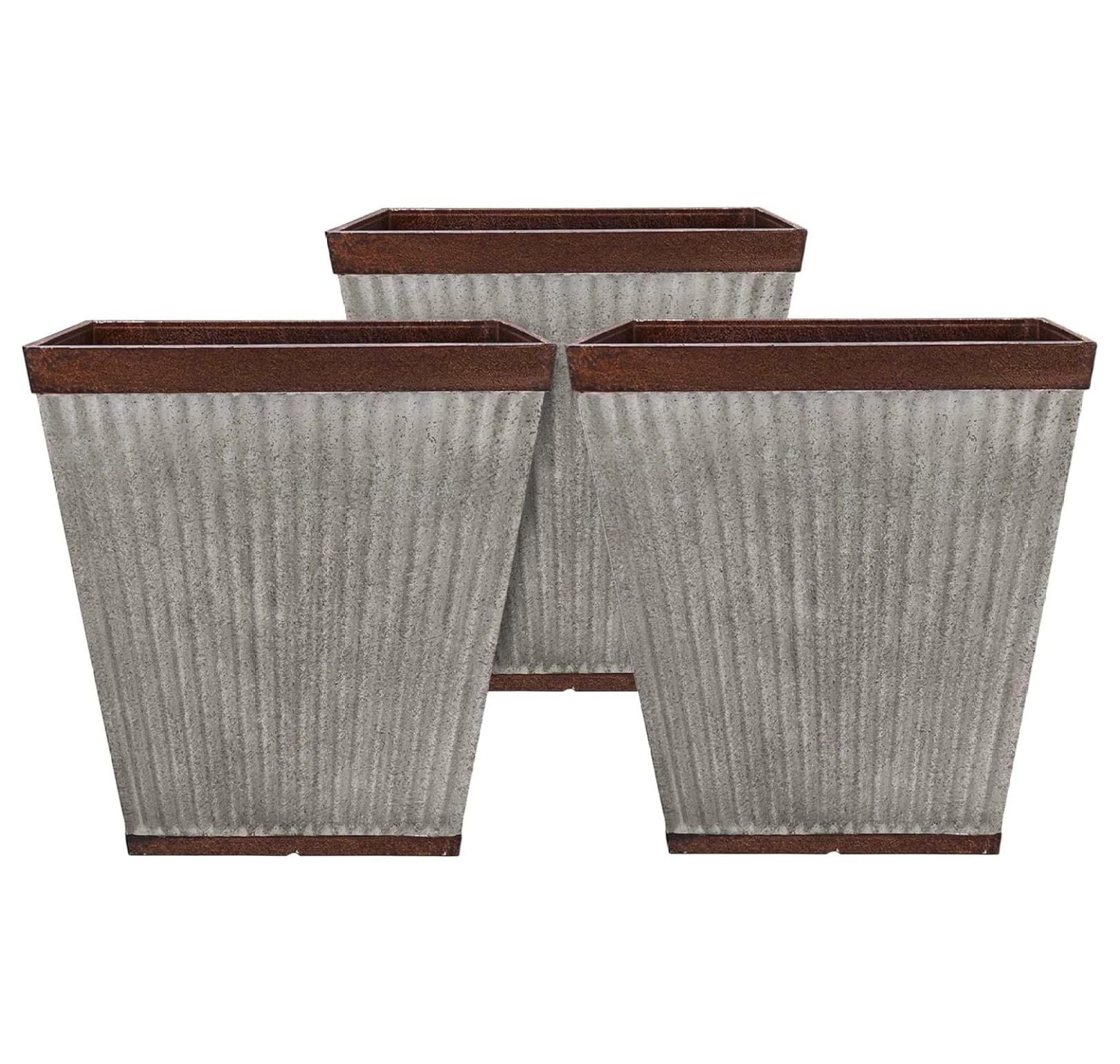 Rustic Galvanized Resin 16" Square Garden Planter, Weathered Finish