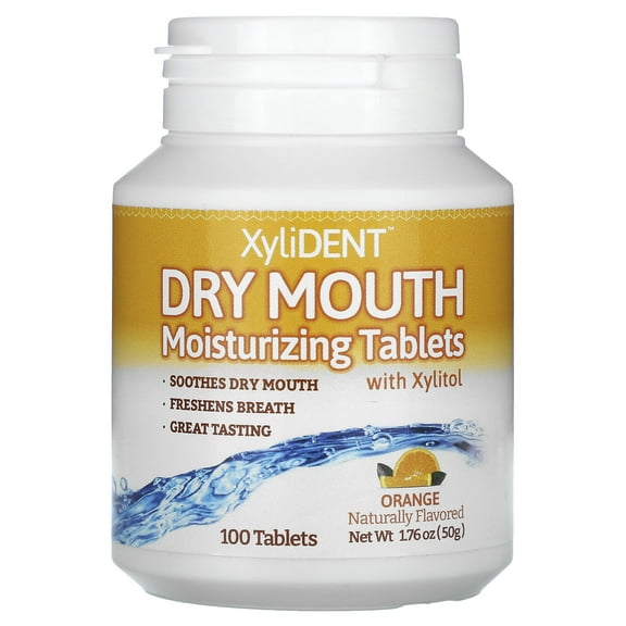 XyliDENT Dry Mouth Moisturizing Tablets with Xylitol, Orange, 100 Tablets