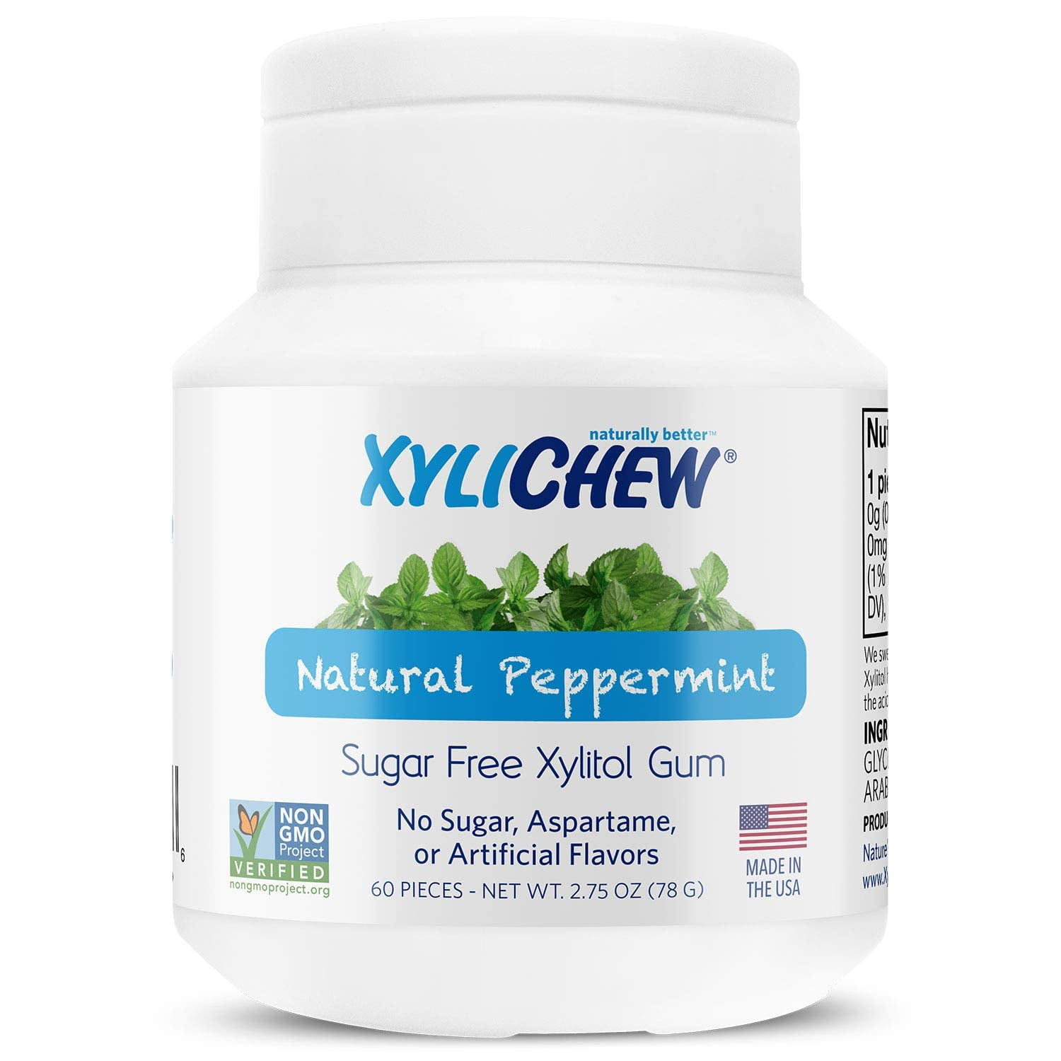 Xylichew - Naturally Better Sugar-Free Chewing Gum, Peppermint - 4 Pack of 60 Pieces (240 Pieces Total)
