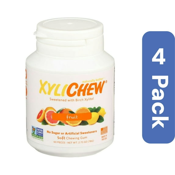 Xylichew Sugar-Free Fruit Gum 60 pieces (Pack of 4)