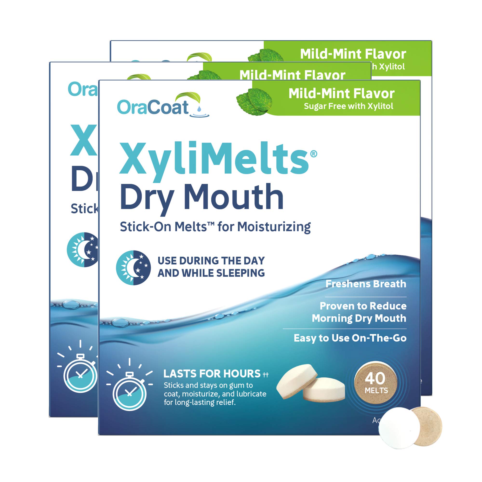 Xylimelts for Dry Mouth Relief, Mild Mint (Pack of 3), 40 Count