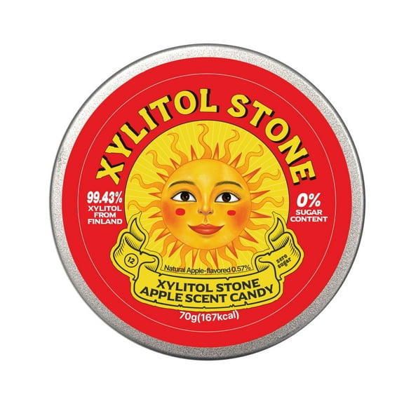Xylitol Stone Sugar Free Hard Candy 70g Tin Can, Apple Flavor