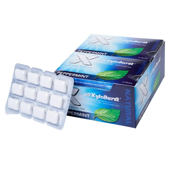 XyloBurst Gum | Xylitol Chewing Gum | Sugar Free, Gluten Free, Keto Friendly | Aspartame Free Gum For Oral Health | Peppermint | 12 Pieces, Pack of 12