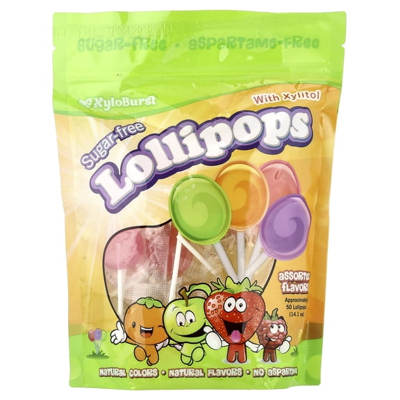 XyloBurst Lollipop Sugar Free with Xylitol, 50 count Bag, Mixed Flavors