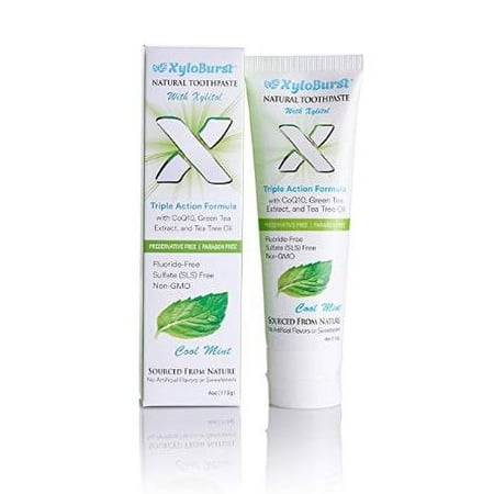 Xyloburst Natural Fluoride-Free Xylitol Premium Toothpaste with Xylitol and CoQ10 Cool Mint - SLS-Free, Paraben Free, Cruelty Free, 4 Ounce Tube