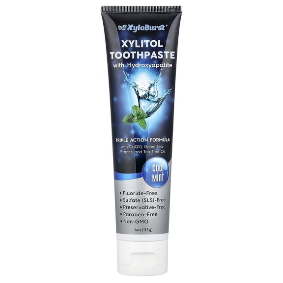 Xyloburst Natural Fluoride-Free Xylitol Premium Toothpaste with Xylitol and CoQ10 Cool Mint - SLS-Free, Paraben Free, Cruelty Free, 4 Ounce Tube