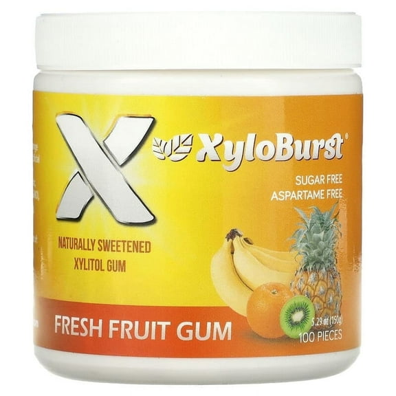 Xyloburst, Xylitol Gum, Fresh Fruit, 5.29 oz (150 g), 100 Pieces Pack of 4