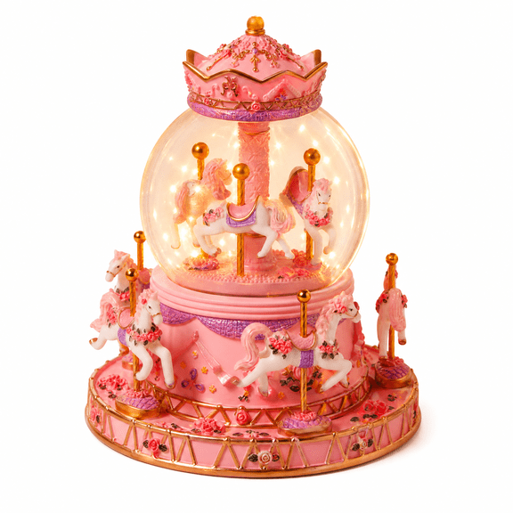 Xylobyte Carousel Snow Globe Musical Box for Girls, Rotating Horses Water Globe with Lights, Vintage Style Desktop Decor for Bedroom, Holiday Present for Kids