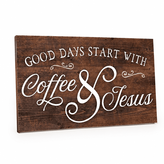 Xylobyte Coffee and Jesus Wood Sign, Rustic Wall Decor for Kitchen, Farmhouse Wooden Plaque for Coffee Bar, 25x40cm