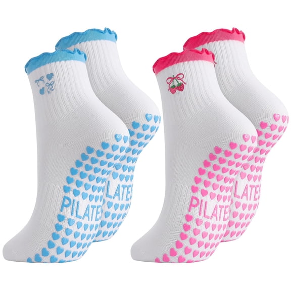 Xylory 2/4/5 Pairs Womens Embroidery Non Slip Pilates Yoga Socks Cute Grippy Crew Socks Offered Fit Barre Workout Hospital Indoor Barefoot Daily Activities For Ladies