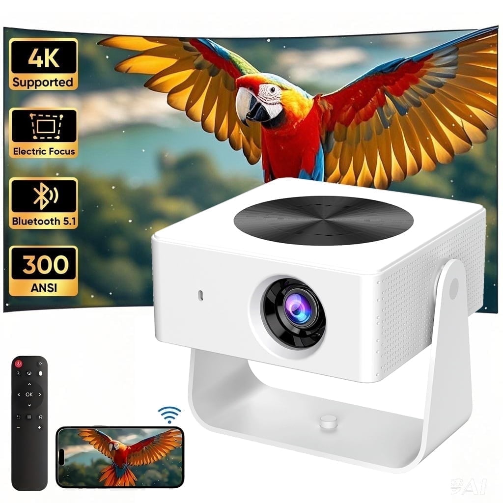 Jous Projector 4K with Wifi, Video 270Rotatable Portable Home & Outdoor,Compatible with Phone/Laptop/PC/TV Stick/USB/SD Card