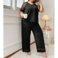 thumbnail image 1 of Xysaqa 2 Pack Pajamas for Women Set Lace Short Sleeve with Long Pajama Pant Soft Sleepwear Solid Color Pjs Loungewear Sets Plus Size 2X 3X 4X, 1 of 7