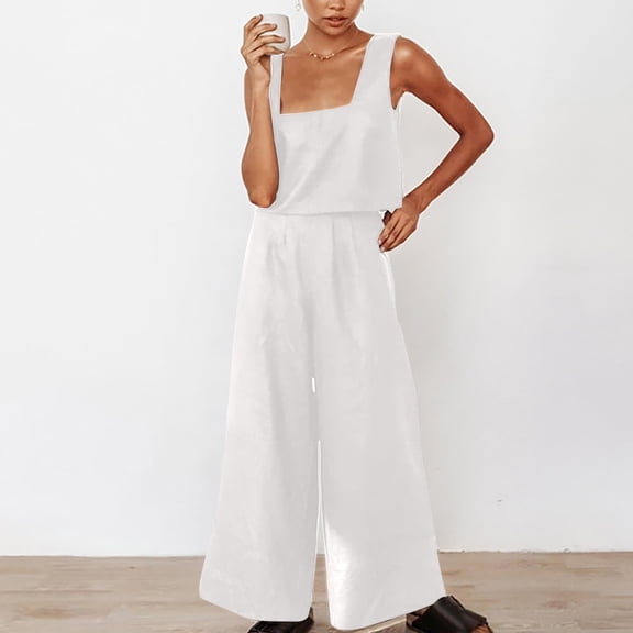 Xysaqa 2 Piece Lounge Sets for Women Cotton Linen, Women's Pajamas Comfy Set Sleeveless Tank Top Wide Leg Pajama Pants Set Summer Soft Sleepwear