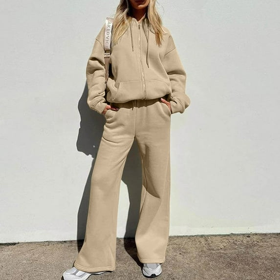 Xysaqa 2 Piece Outfits Women Fall Winter Sweatsuits Set, Women's Jogging Suit Long Sleeve Hoodies Jacket with Pants Sets Comfy Sport Jogger Tracksuit