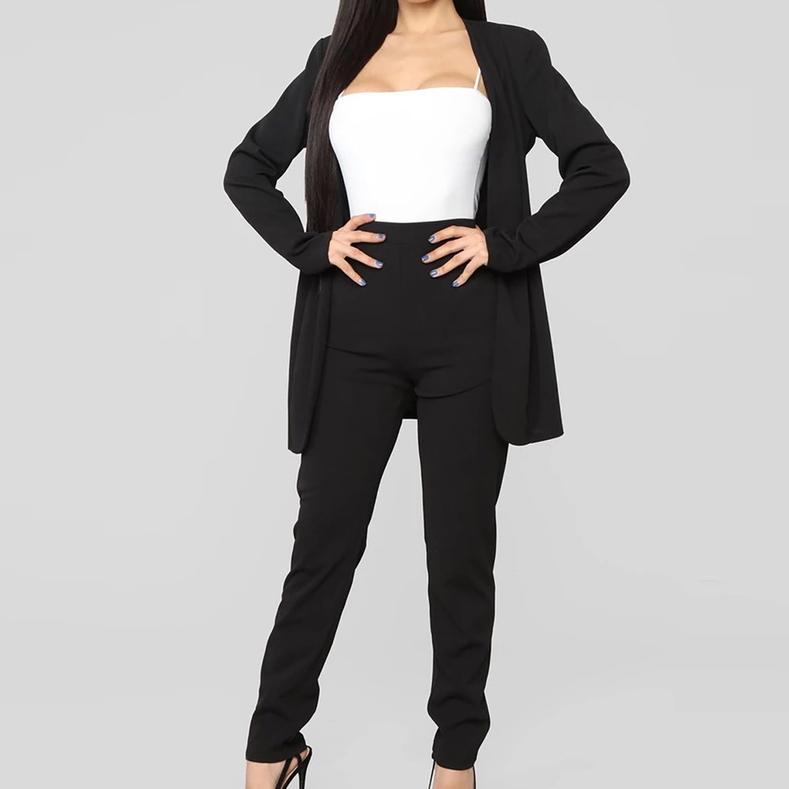 Xysaqa 2 Piece Outfits for Women Casual Open Front Long Sleeve Blazer ...