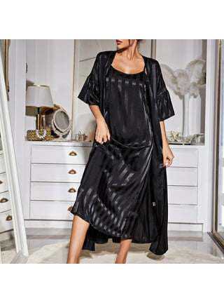 Women's Fancy Comfortable Satin Solid Maxi Length Nighty with long  Robe,Nightwear two Piece,Women nightwear Dress, Nightwear Set Combo Pack of  2