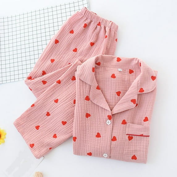Xysaqa 2 Piece Women's Pajamas Sets Cute Floral Print Sleepwear Women Long Sleeve Button Up Shirt Pajama Pants Pjs Sets Loungewear