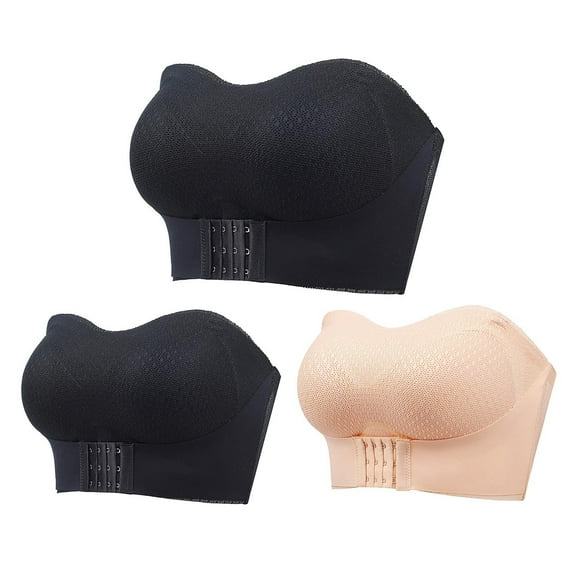 Xysaqa 3PC Women Lingerie Strapless Front Buckle Lift Bra, Non-Slip Wireless Push Up Bras, Invisible Full-Coverage Bandeau Bra Tube Top for Comfy Everyday Wear Plus Size) M-6XL