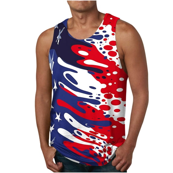 Xysaqa 4th of July Tank Tops for Men American Independence Day Sleeveless T-Shirts Gym Fitness USA Flag Print Graphic Tees for Men Big & Tall Sizes M-6XL