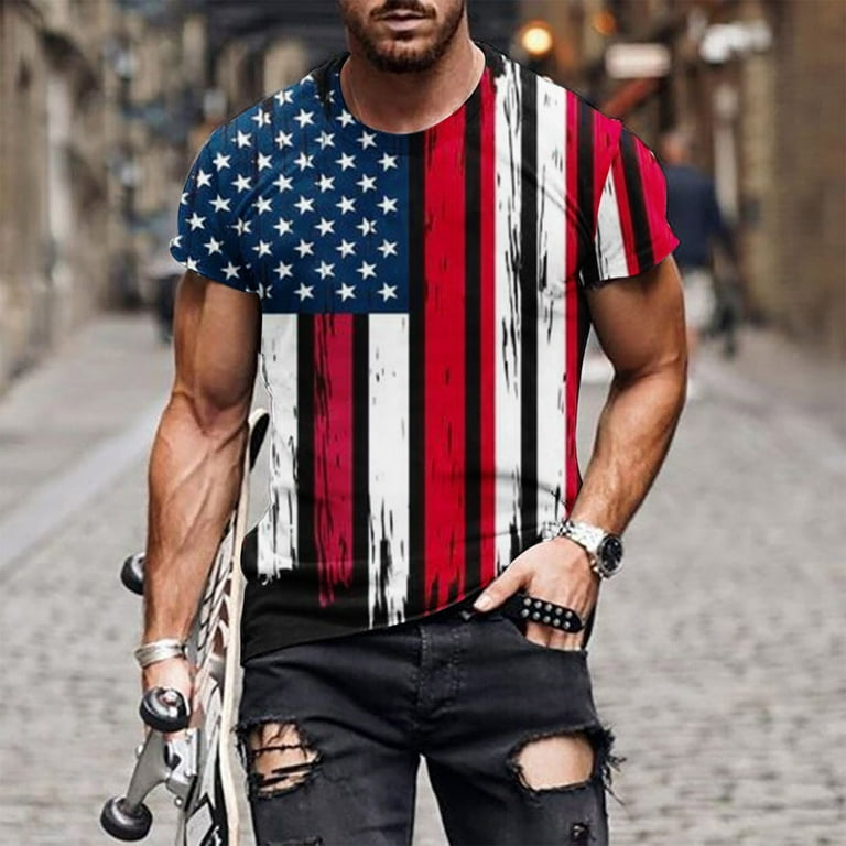 Xysaqa America Patriotic Flag Men’s Shirt, Men's Stars and Stripes T-Shirt,  USA Flag Tee Shirts for Men (Big &Tall M-5XL)