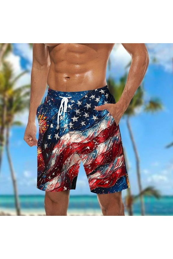 American Flag Board Shorts, Mens Swim Trunks, Big & Tall Men's Swimwear, USA Flag Printed Beach Shorts Swimming Bathing Suits 3X 4X 5X Clearance