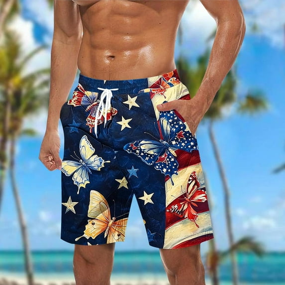 Xysaqa American Flag Board Shorts, Mens Swim Trunks, Big & Tall Men's Swimwear, USA Flag Printed Beach Shorts Swimming Bathing Suits 3X 4X 5X Summer Savings