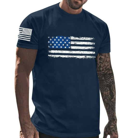Xysaqa American Flag Graphic Tee Men's T-Shirt, Classic Patriotic Short Sleeve Shirts Mens Big & Tall Shirts Cotton T Shirts for Men M-3XL On Clearance