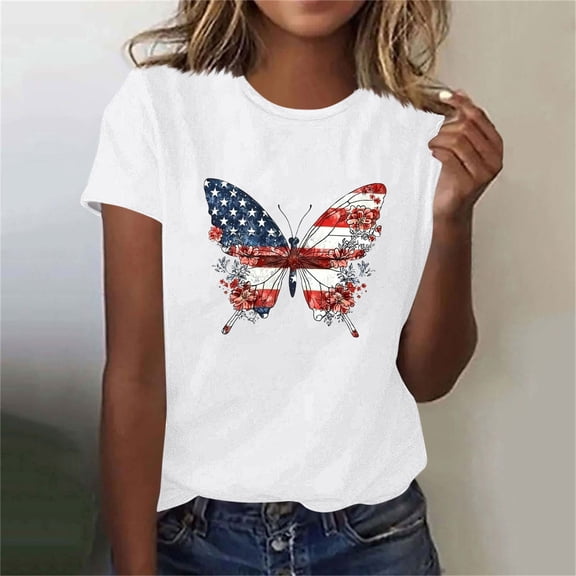 Xysaqa American Flag Tshirts for Women Short Sleeve Patriotic T-Shirt 4th of July Animals Graphic Tee Crewneck Independence Day Tops S-2X