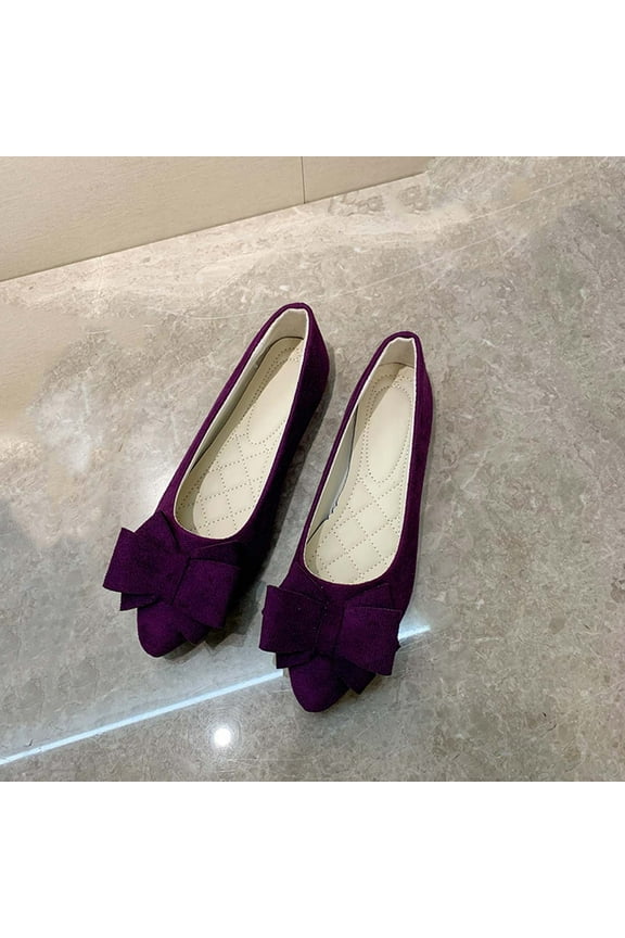 Ballets Flats Shoes for Women, House Shoes for Women Women's Spring and Summer New Shallow Mouth Suede Bow Slip-on Flat Shoes Business Casual Shoes Women on Clearance