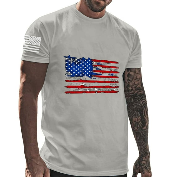 Xysaqa Beach Shirts for Men Muscle Shirts for Men American Flag Shirts for Men Cotton Short Sleeve T-Shirt 4Th Of July Patriotic Tees Summer Gym Workout Tops M-3Xl T Shirts for Man On Clearance