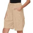 thumbnail image 1 of Xysaqa Bermuda Shorts for Women Casual Summer Womens Comfy Buttons Cotton Linen Shorts Knee Length Elastic High Waisted Shorts for Women Pull On Beach Shorts with Pockets & Drawstring S-XXL, 1 of 8