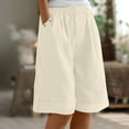 thumbnail image 1 of Xysaqa Bermuda Shorts for Women Casual Summer Womens Comfy Long Cotton Linen Shorts Knee Length High Waisted Shorts for Women Pull On Beach Shorts with Pockets S-3XL, 1 of 6