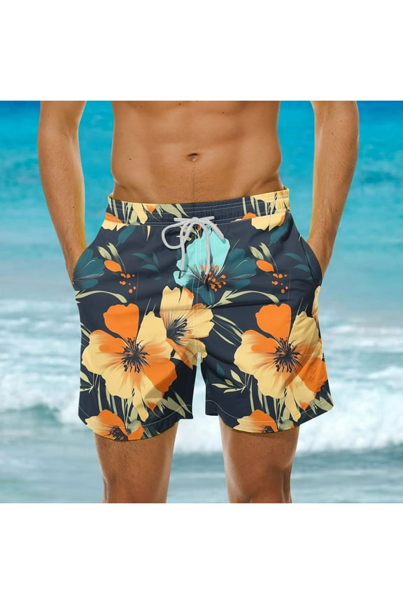 Big & Tall Men's Swim Trunks Swimsuit Mens Floral Print Swim Board Short Bathing Suit Trendy Men Hawaiian Beach Shorts with Pockets & Elastic Waist 3X 4X 5X