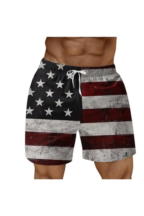 Big & Tall Men's USA Flag Board Shorts Swim Trunks American Flag Beach Shorts Summer Party Fashion Casual Elastic Waist Bathing Suit 3X 4X 5X Clearance