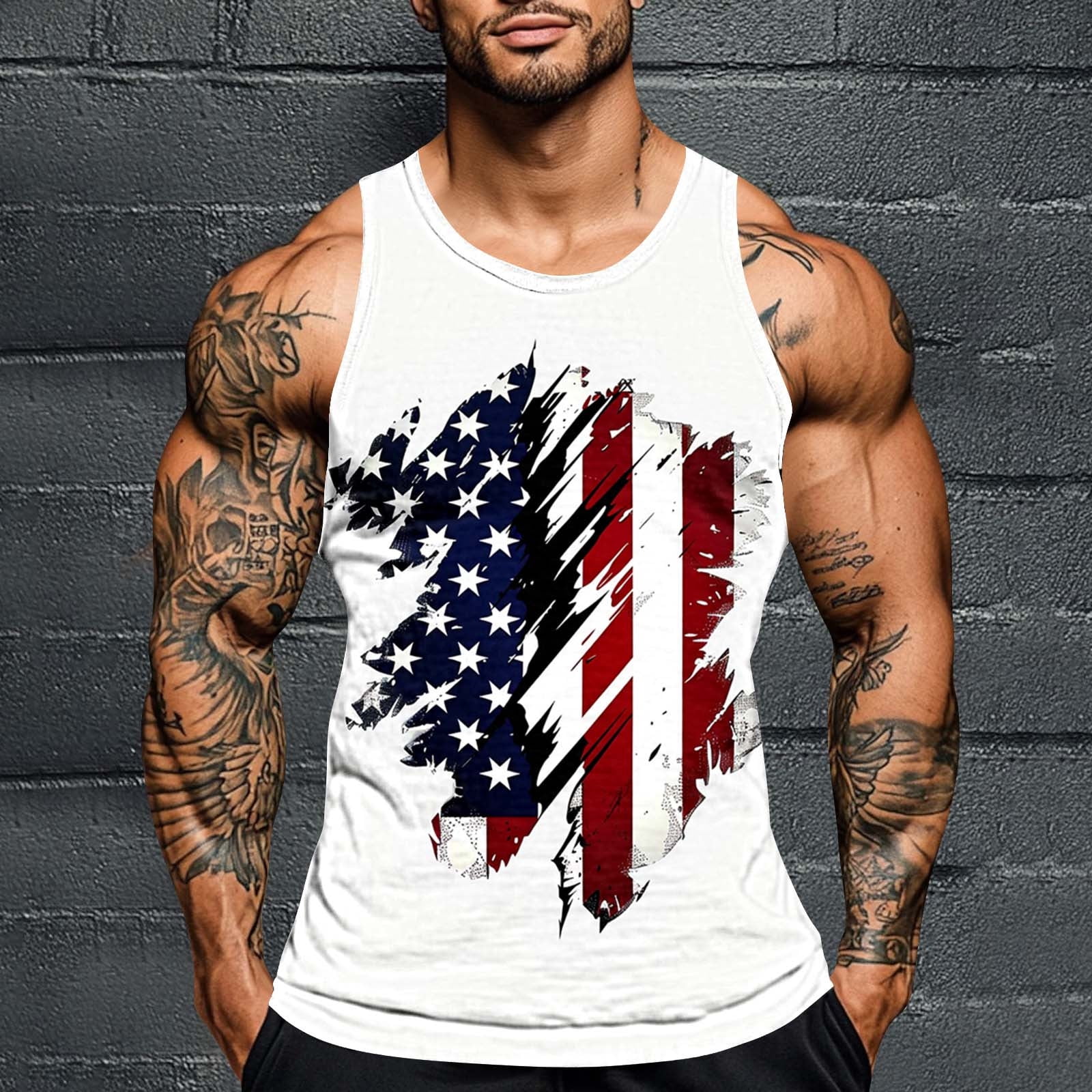 Women's American Flag Halter Tank Top - Color Block Star Striped Splicing Camisole, White, XX-Large - View #12