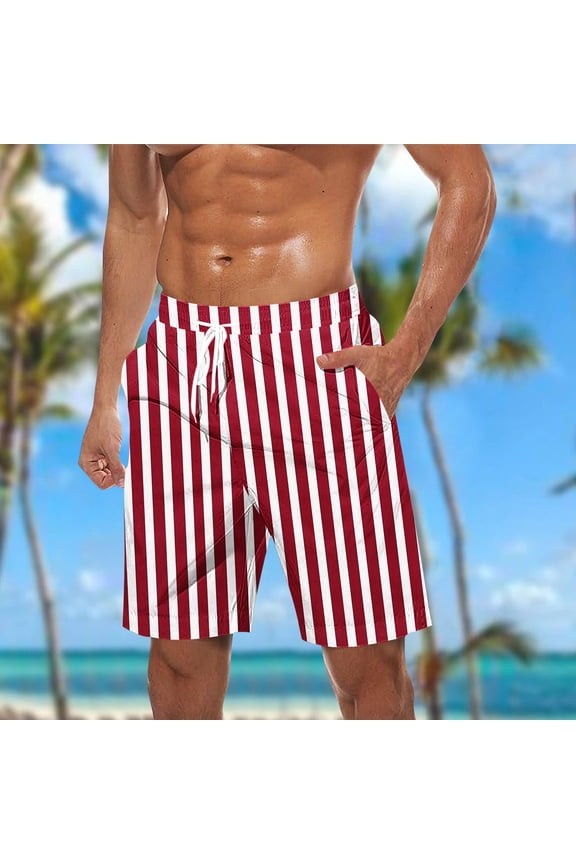 Dzypnd Big & Tall Mens Swim Trunks, Mens Fashion Striped Beach Bathing Suit Boardshorts with Pockets 3X 4X 5X