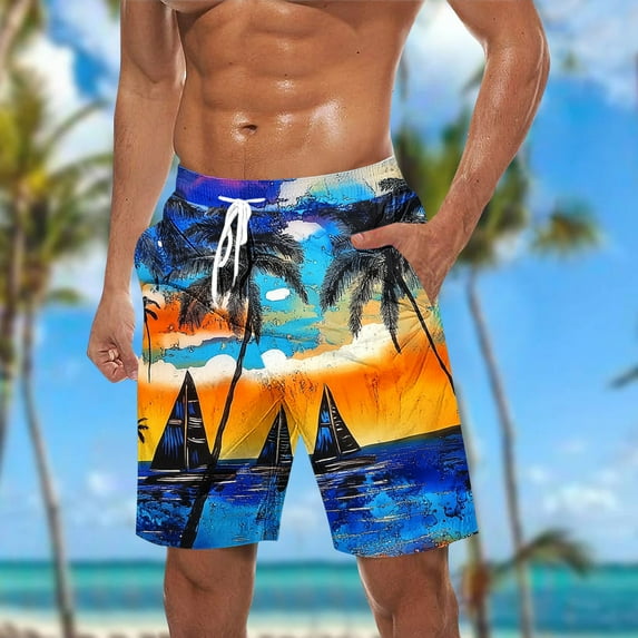 Xysaqa Big & Tall Mens Swim Trunks Novelty Tropical Printed Swimming Board Shorts Swimwear Hawaiian Beach Holiday Party Summer Bathing Suits with Pockets & Elastic Waist 3X 4X 5X Clearance