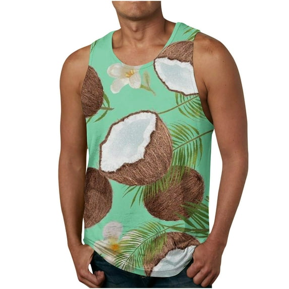 Xysaqa Big & Tall Tank Tops for Men, Casual Hawaiian Beach Sleeveless Shirt, Tropical Print Novelty Graphic Sports Tees M-6XL